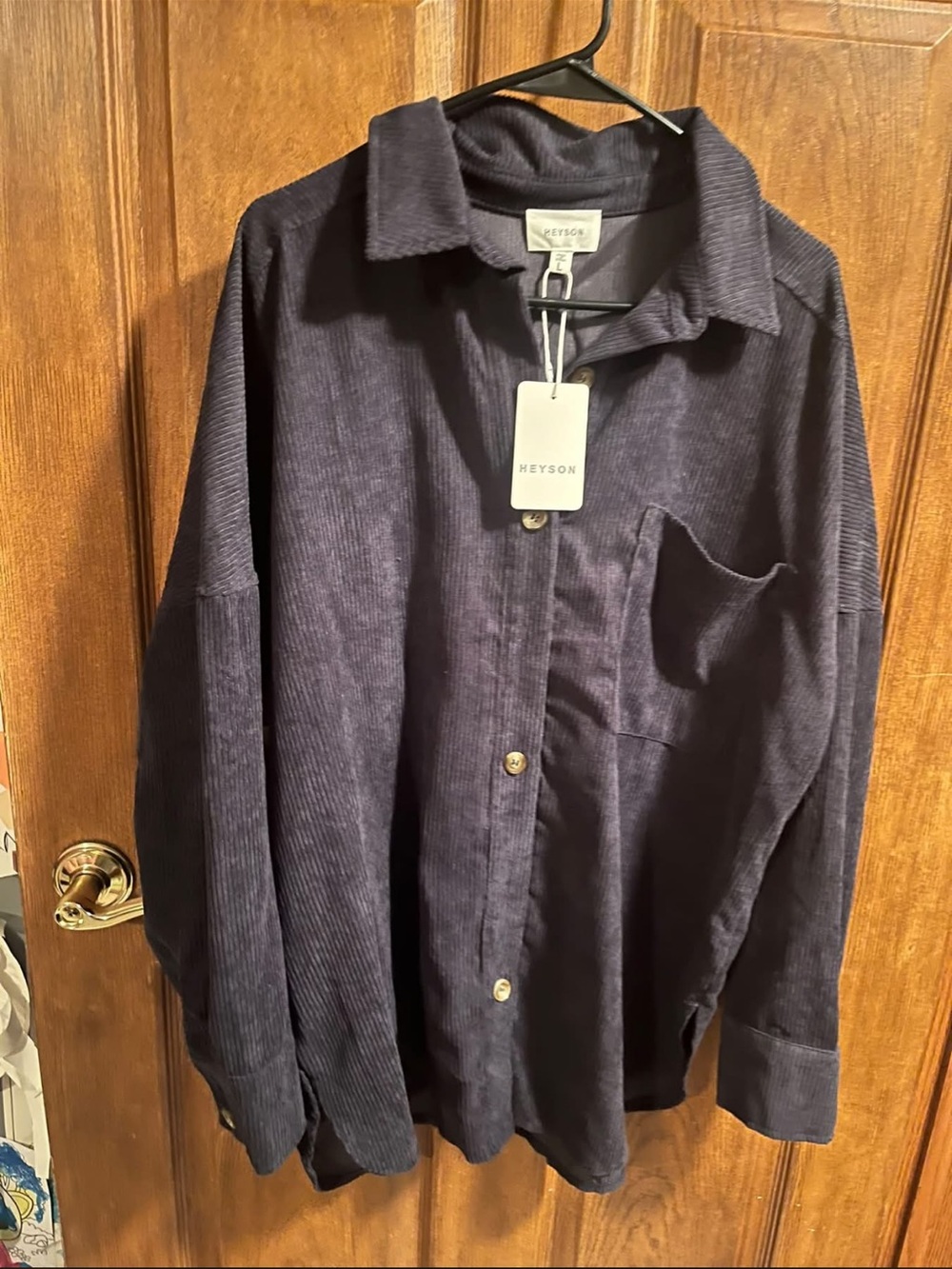Navy Corduroy Button-Up Shirt Jacket